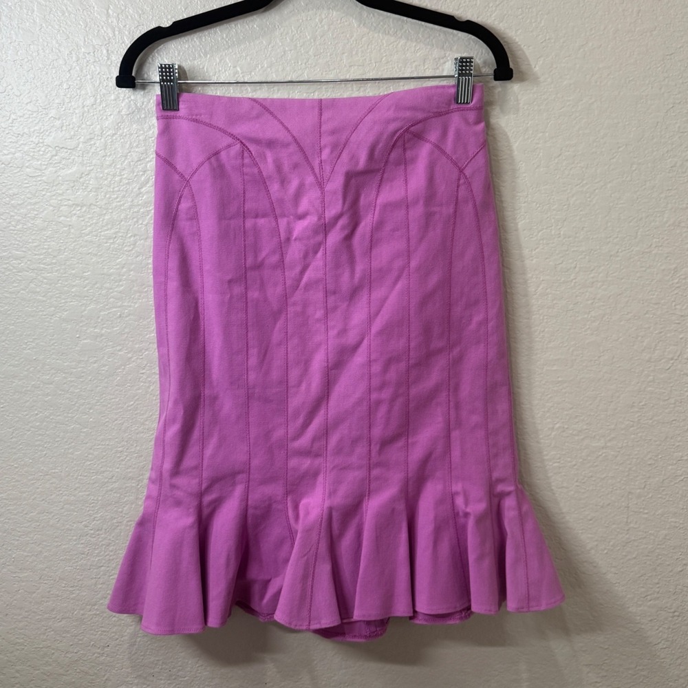 David Meister Pink Trumpet Skirt Size 6 Solid Ruffle Hem Preppy Y2K USA MADE